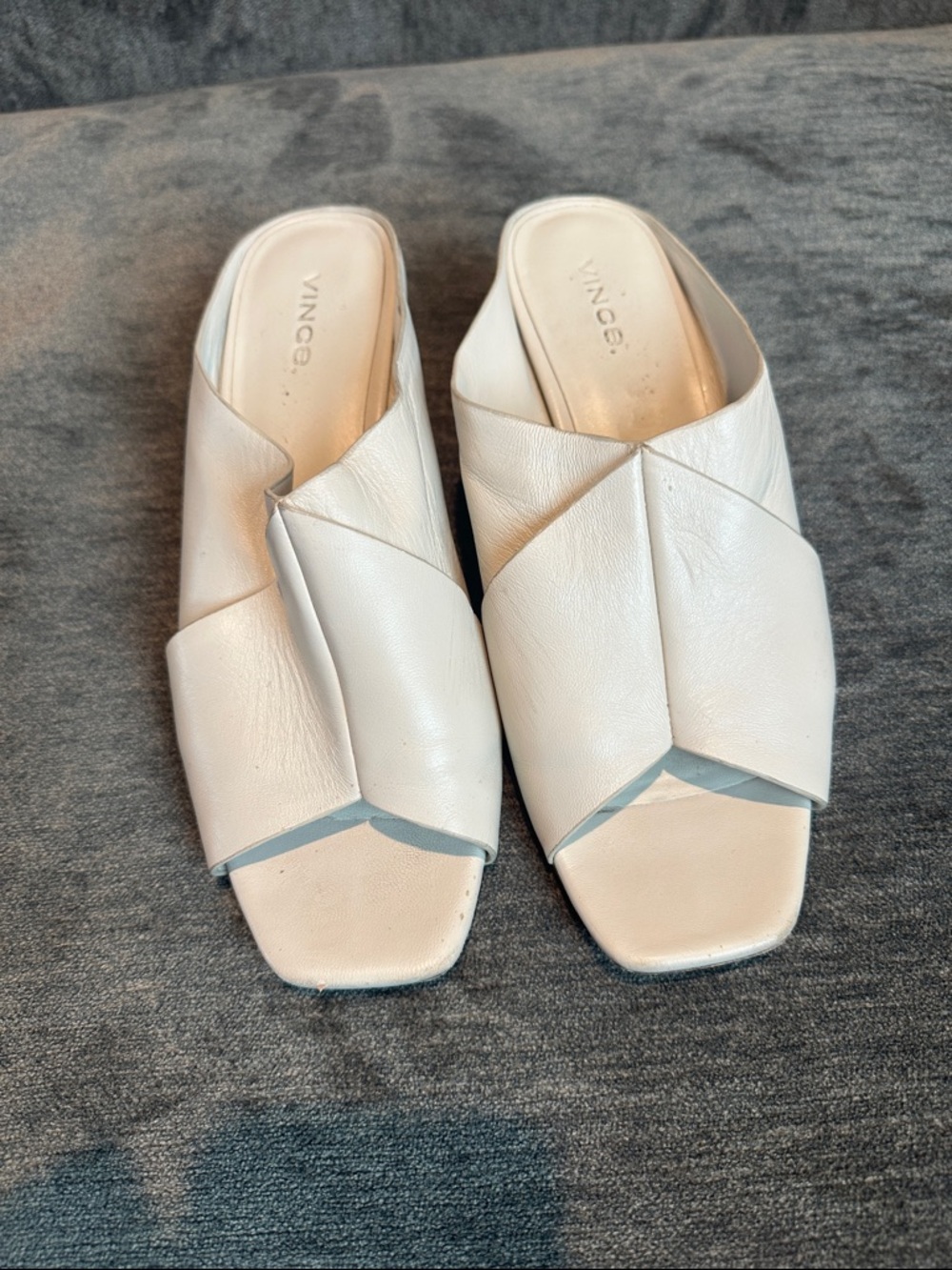 Vince Cream Leather Twisted Slide Mules